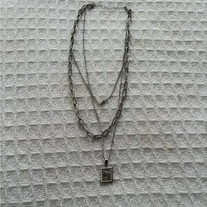 Silver Layered Necklace with Pendant